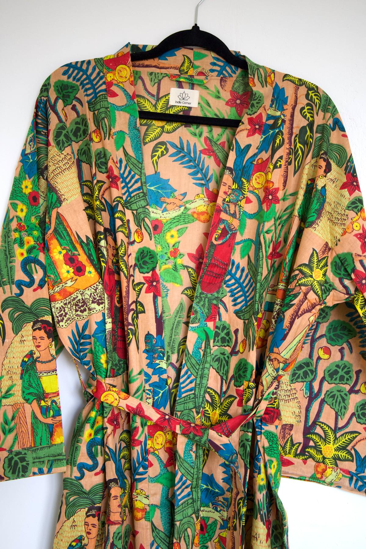 Kimono en coton Frida Kahlo beige rosé