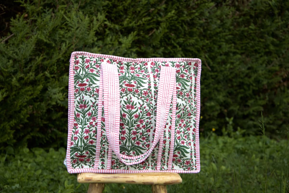 Sac cabas en coton à fleurs avec fermeture éclair