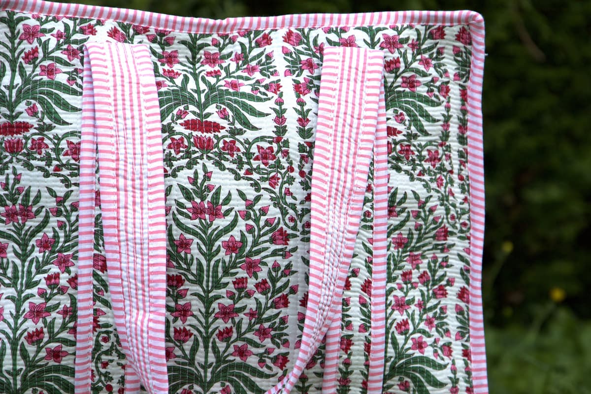 Sac cabas en coton à fleurs avec fermeture éclair