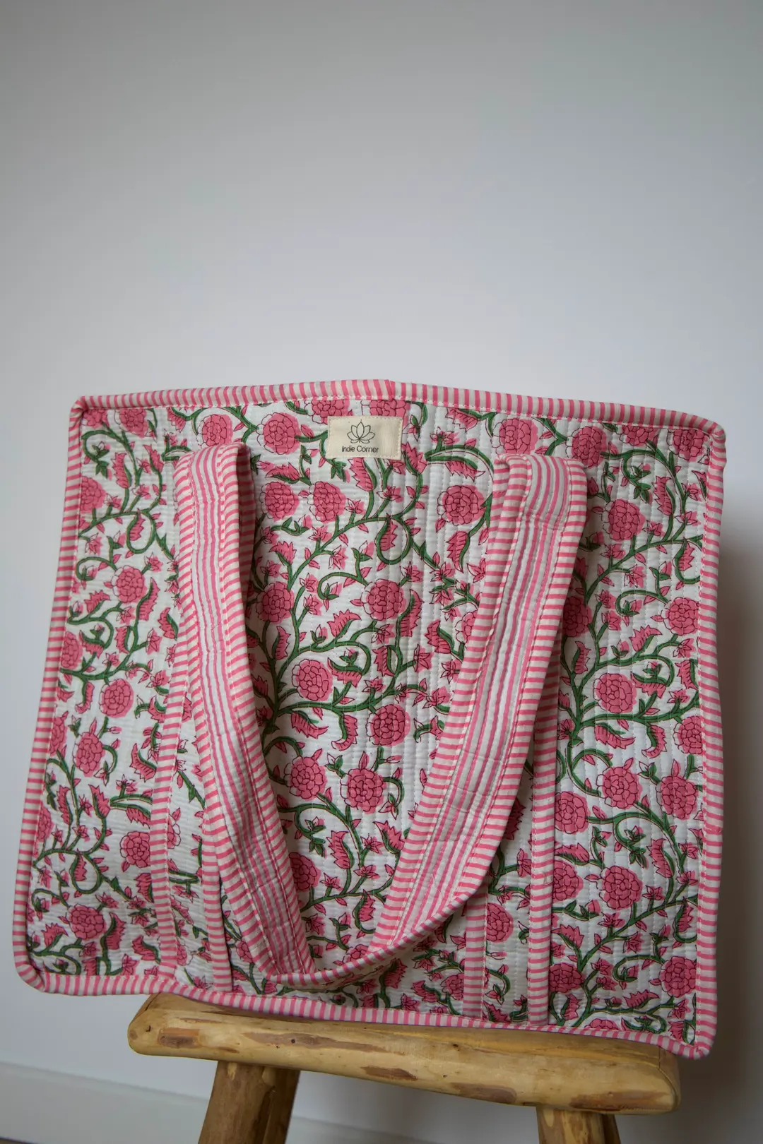 Sac cabas en coton avec fermeture éclair motif Gulab