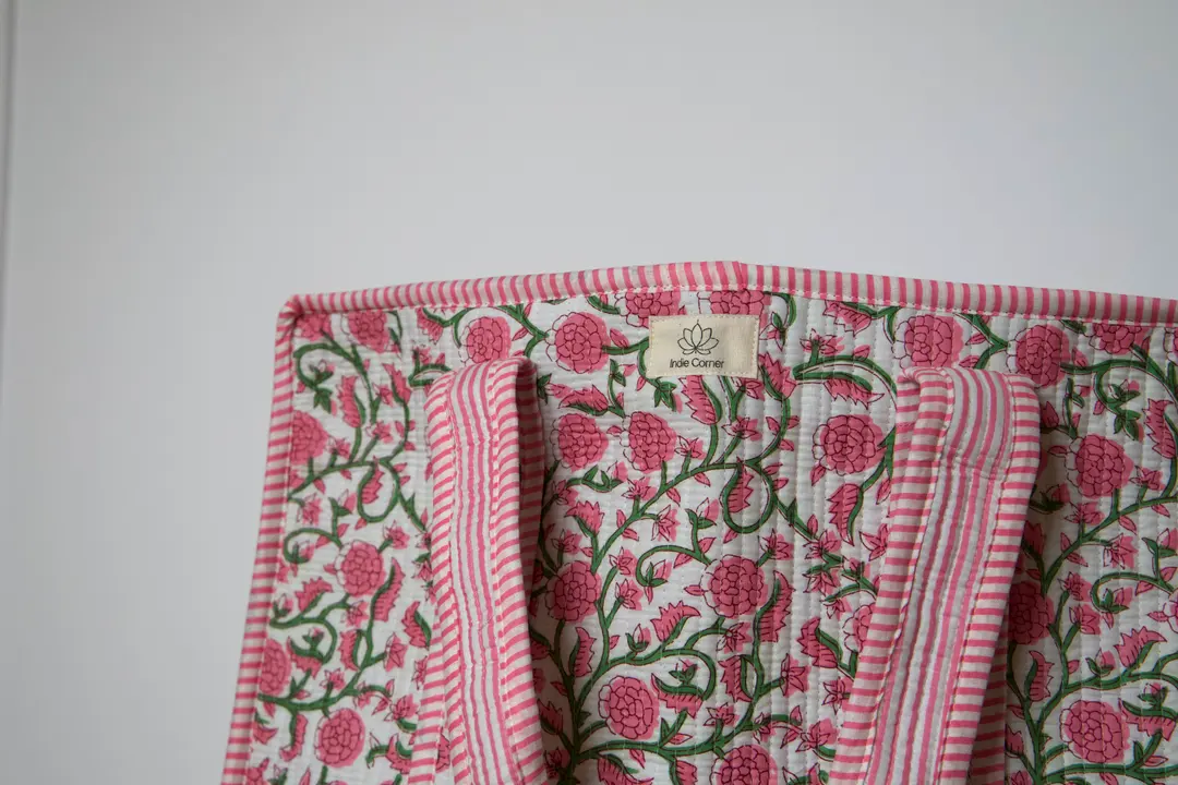 Sac cabas en coton avec fermeture éclair motif Gulab