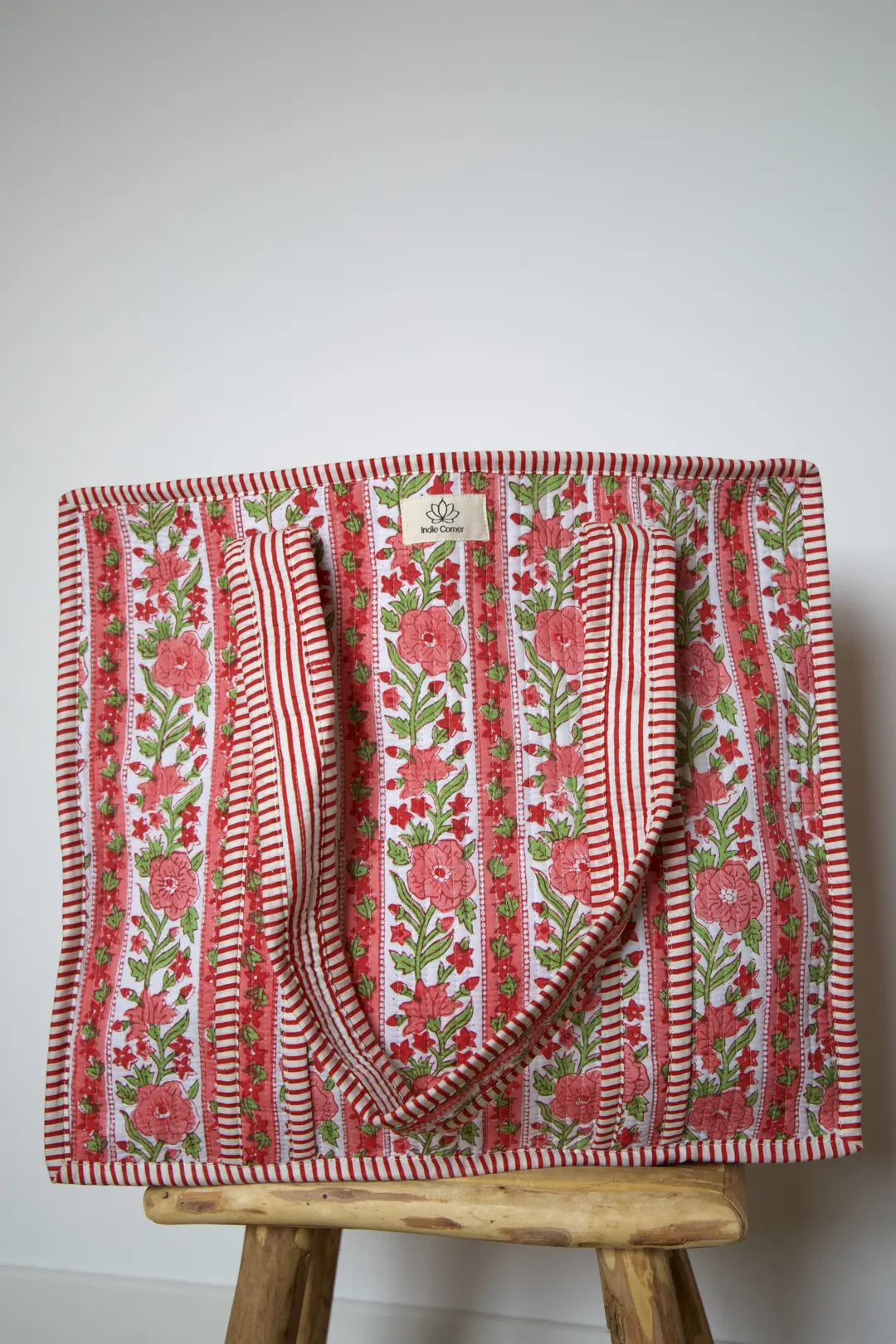 Sac cabas en coton avec fermeture éclair motif fleuris