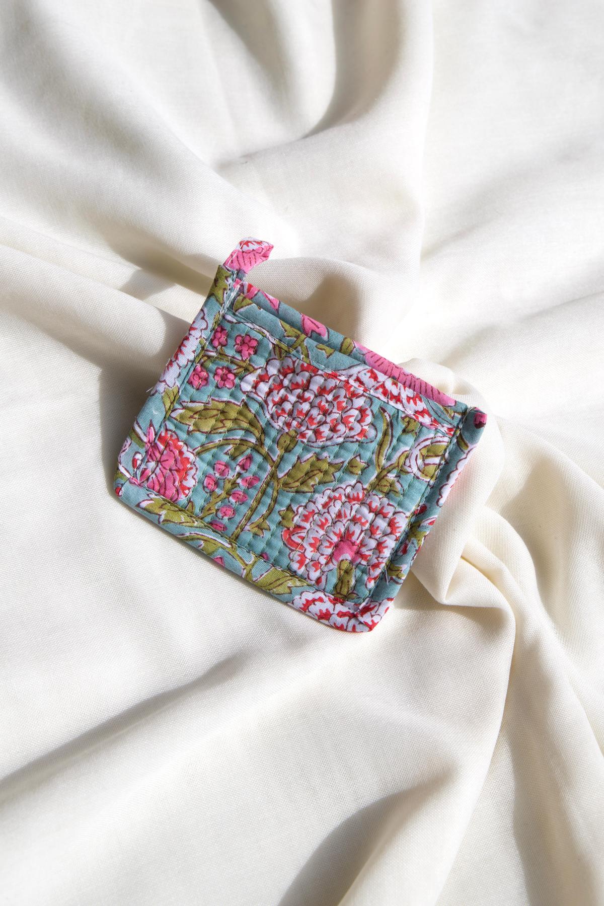 Porte monnaie coton matelassé bleu rose vert