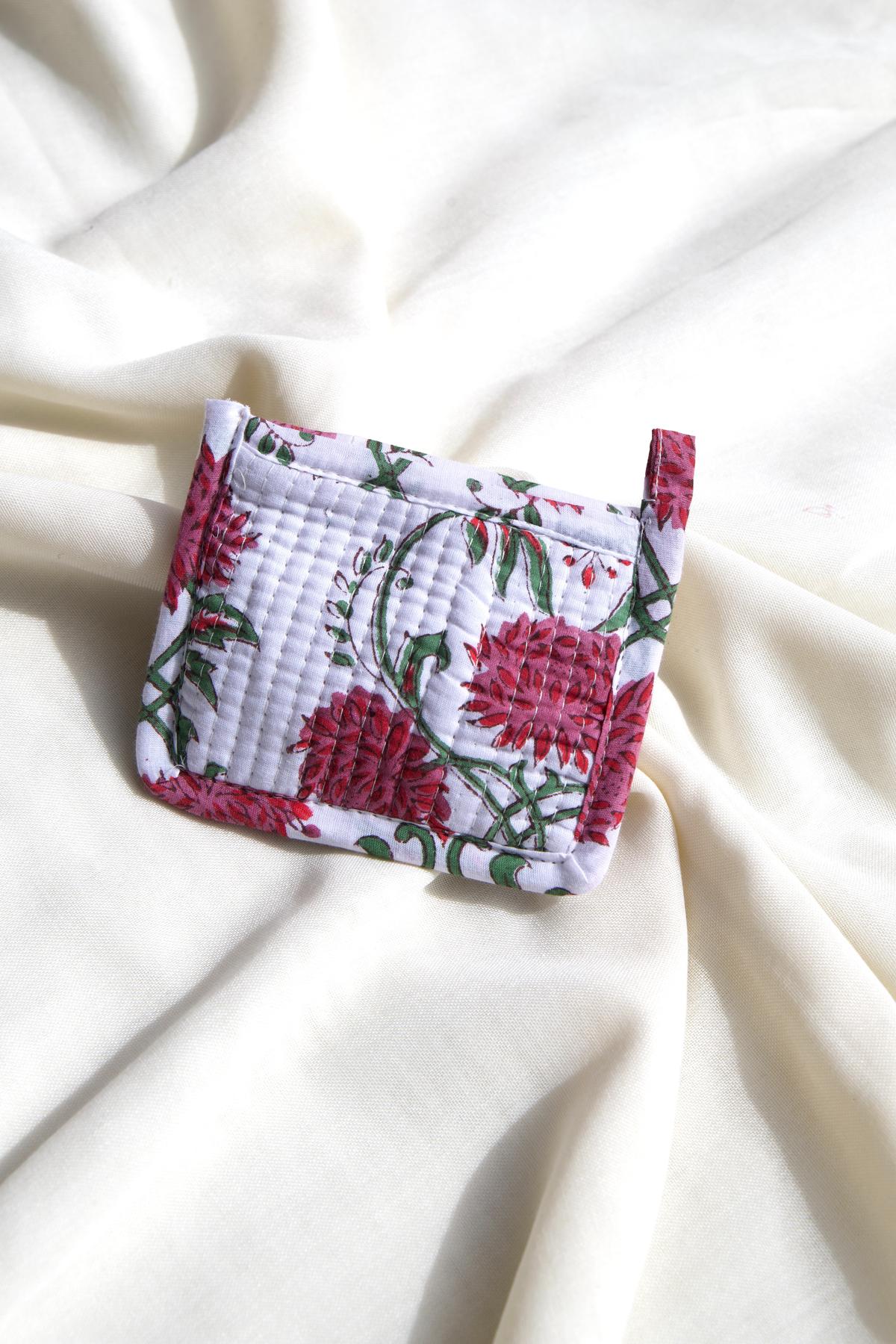 Petit porte monnaie coton matelassé fleurs roses