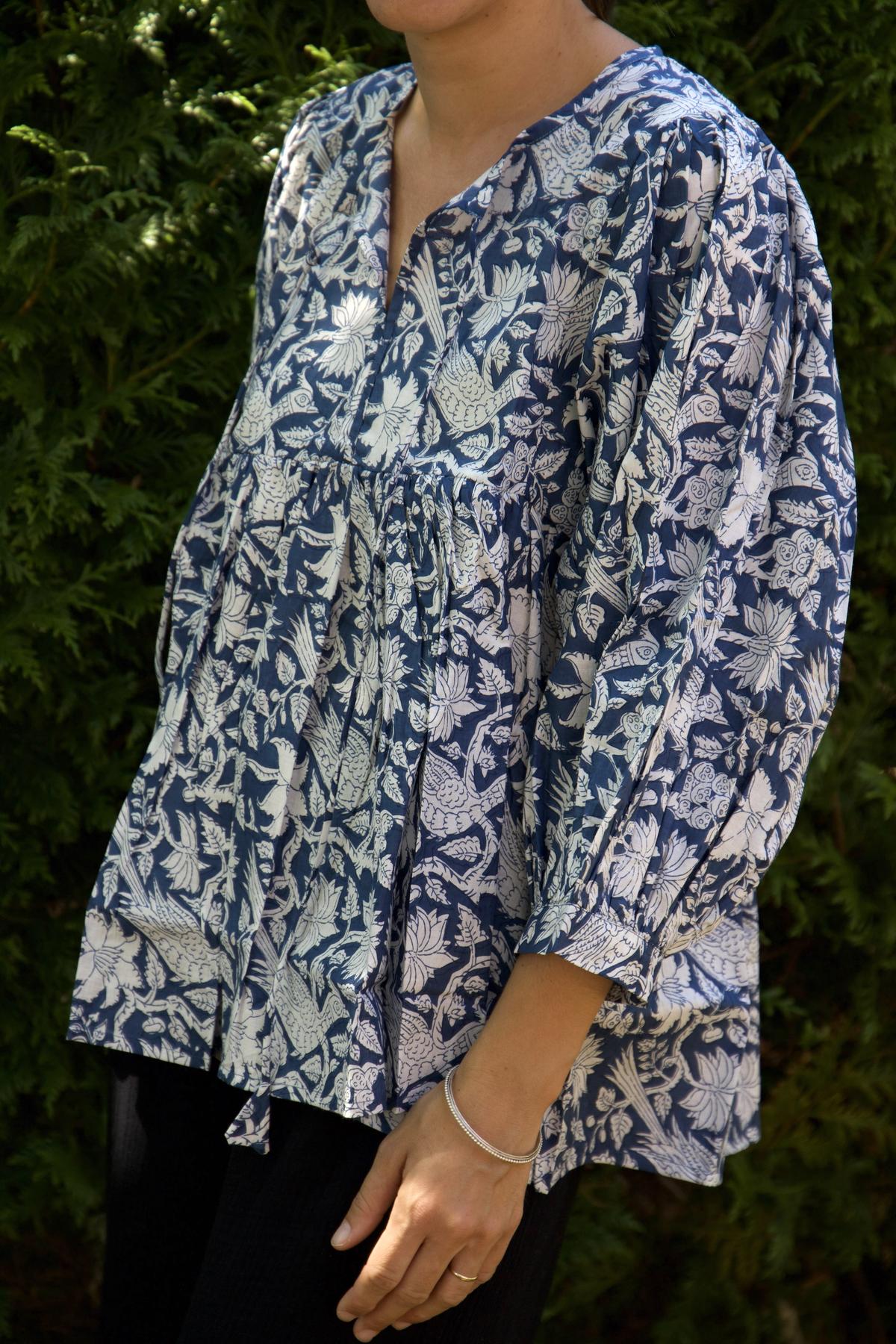 Chemisier en coton bleu marine