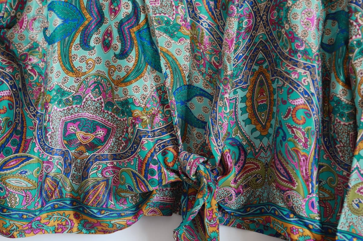 Chemisier hippie bleu violet moutarde cache coeur