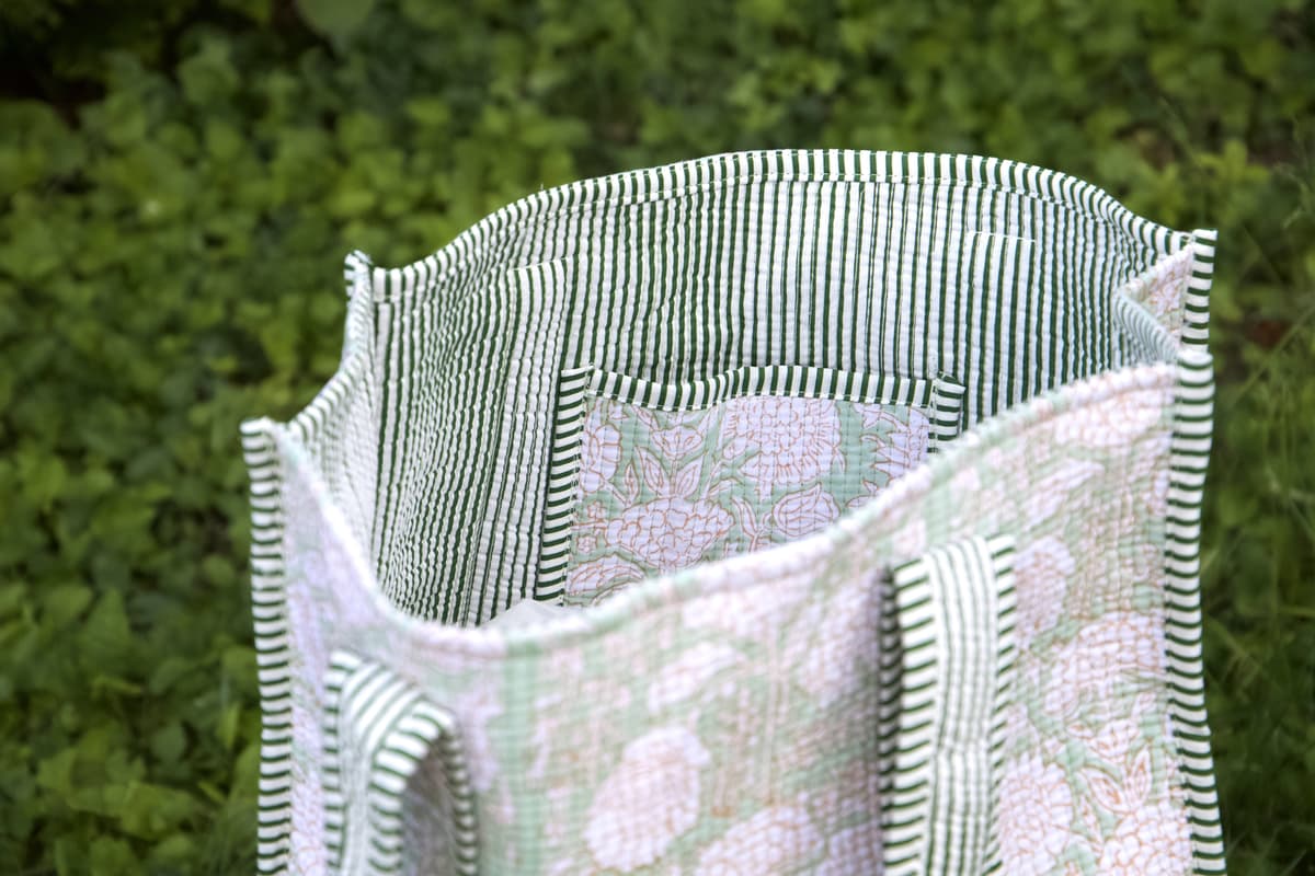 Sac cabas en coton matelassé vert