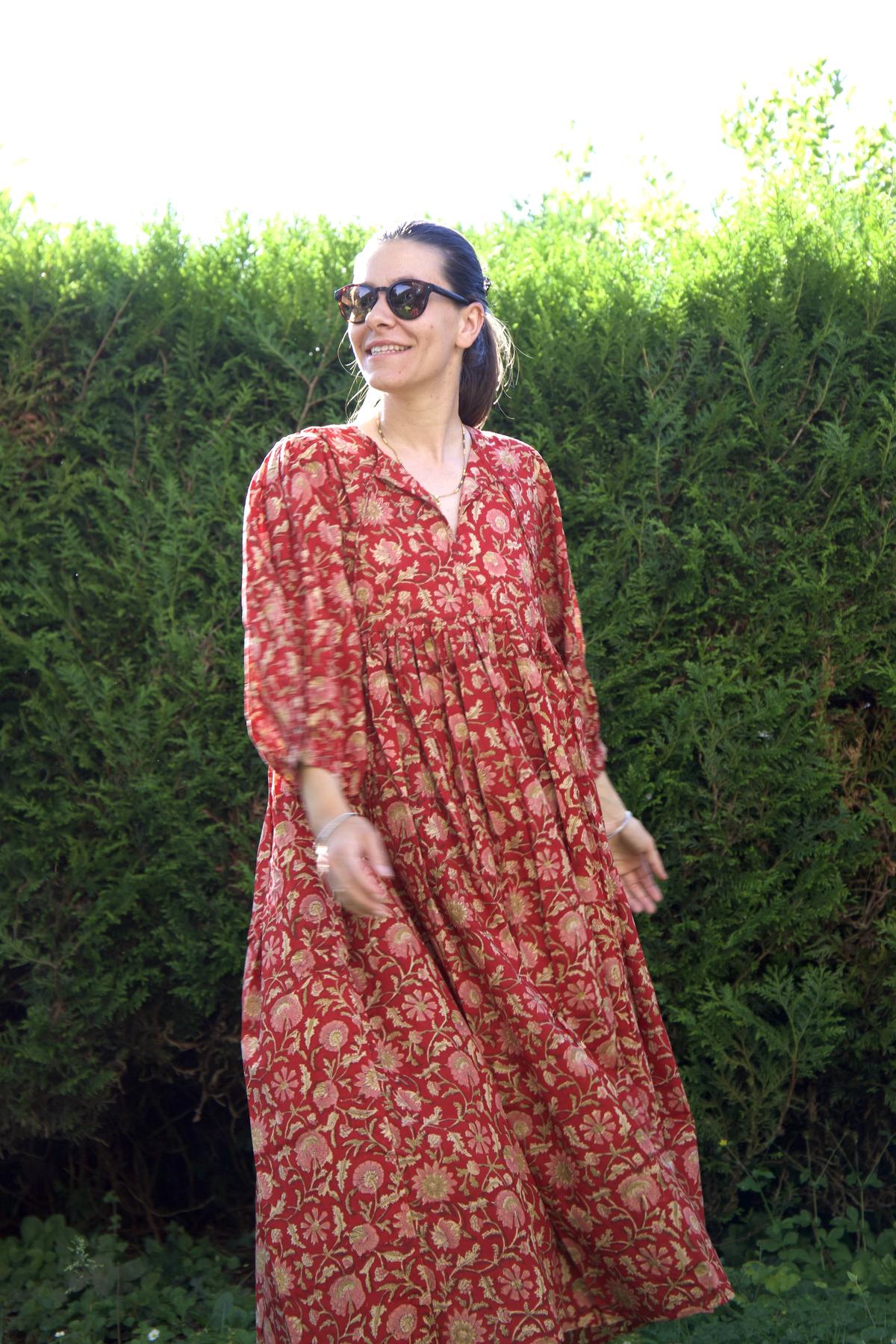 Robe rouge longue en coton