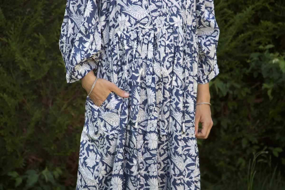 Robe longue bleu marine en coton