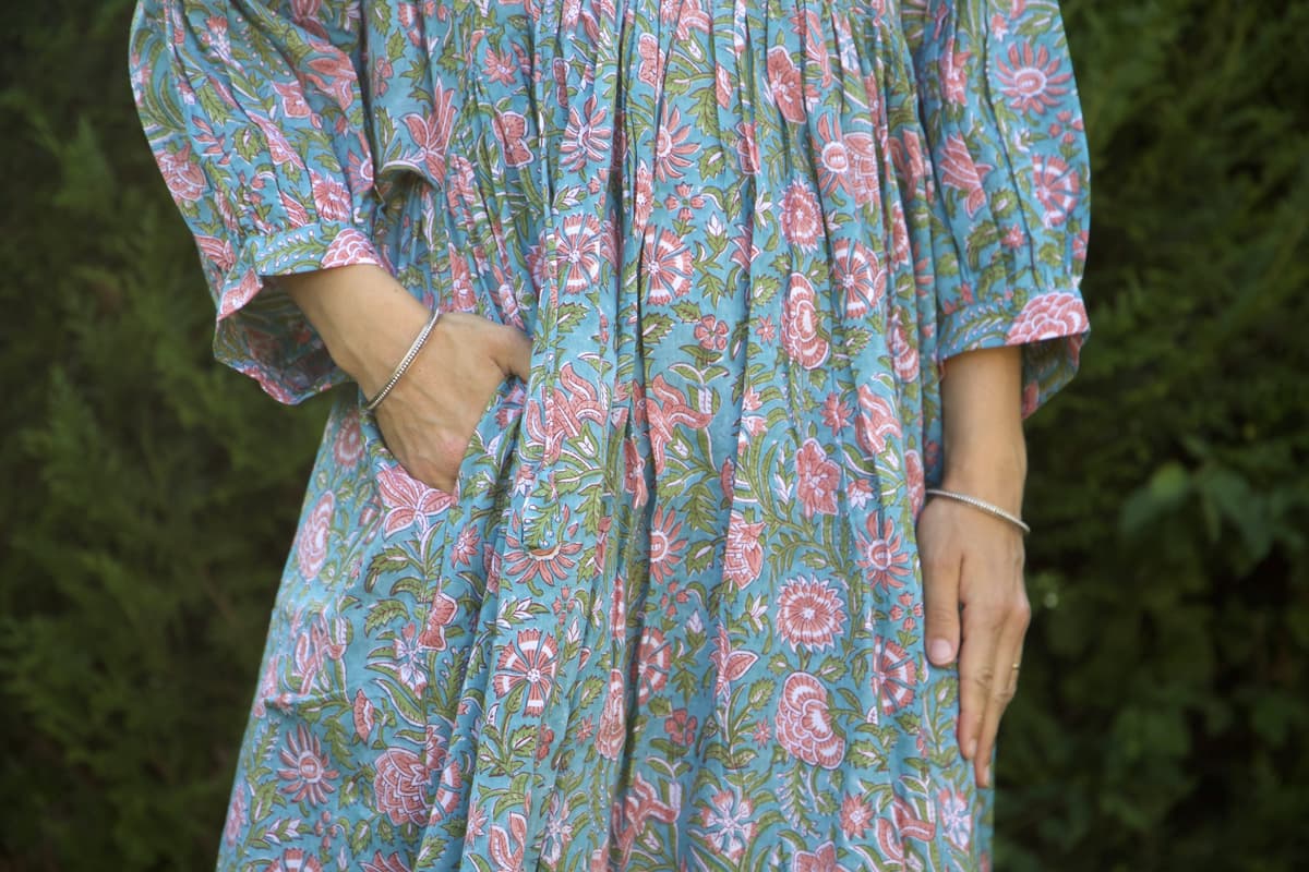 Robe longue bleu et verte en coton