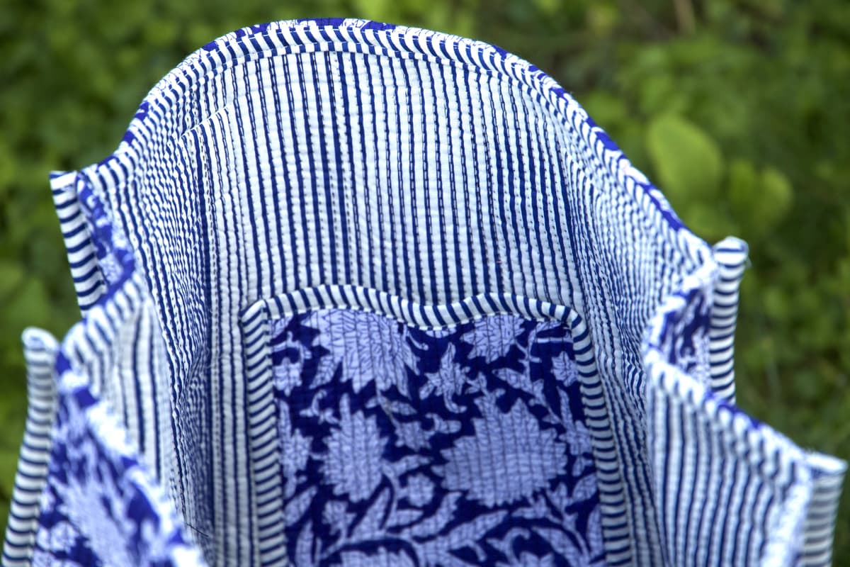 Sac cabas en coton matelassé fleurs bleus