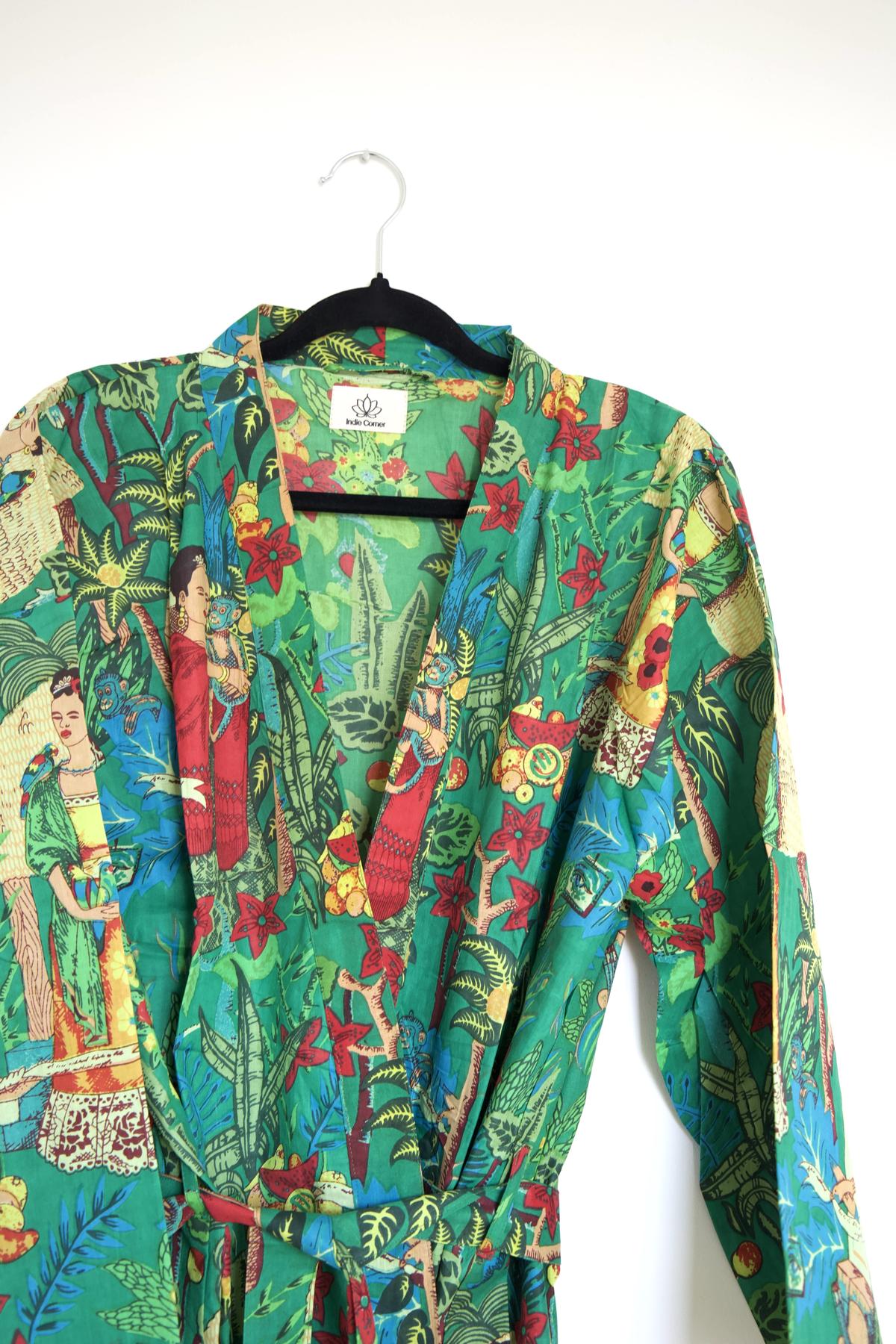 Kimono en coton Frida Kahlo vert