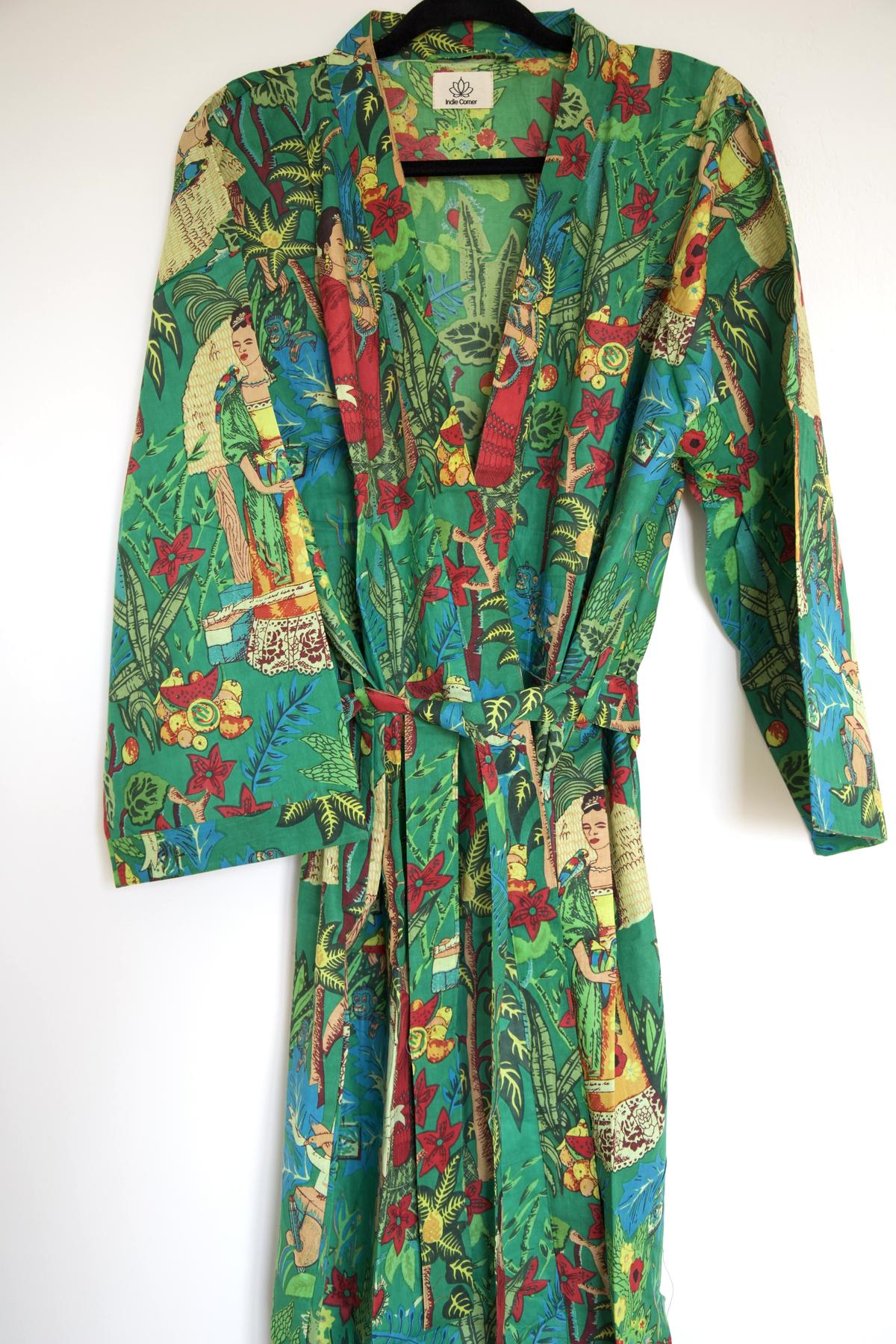 Kimono en coton Frida Kahlo vert