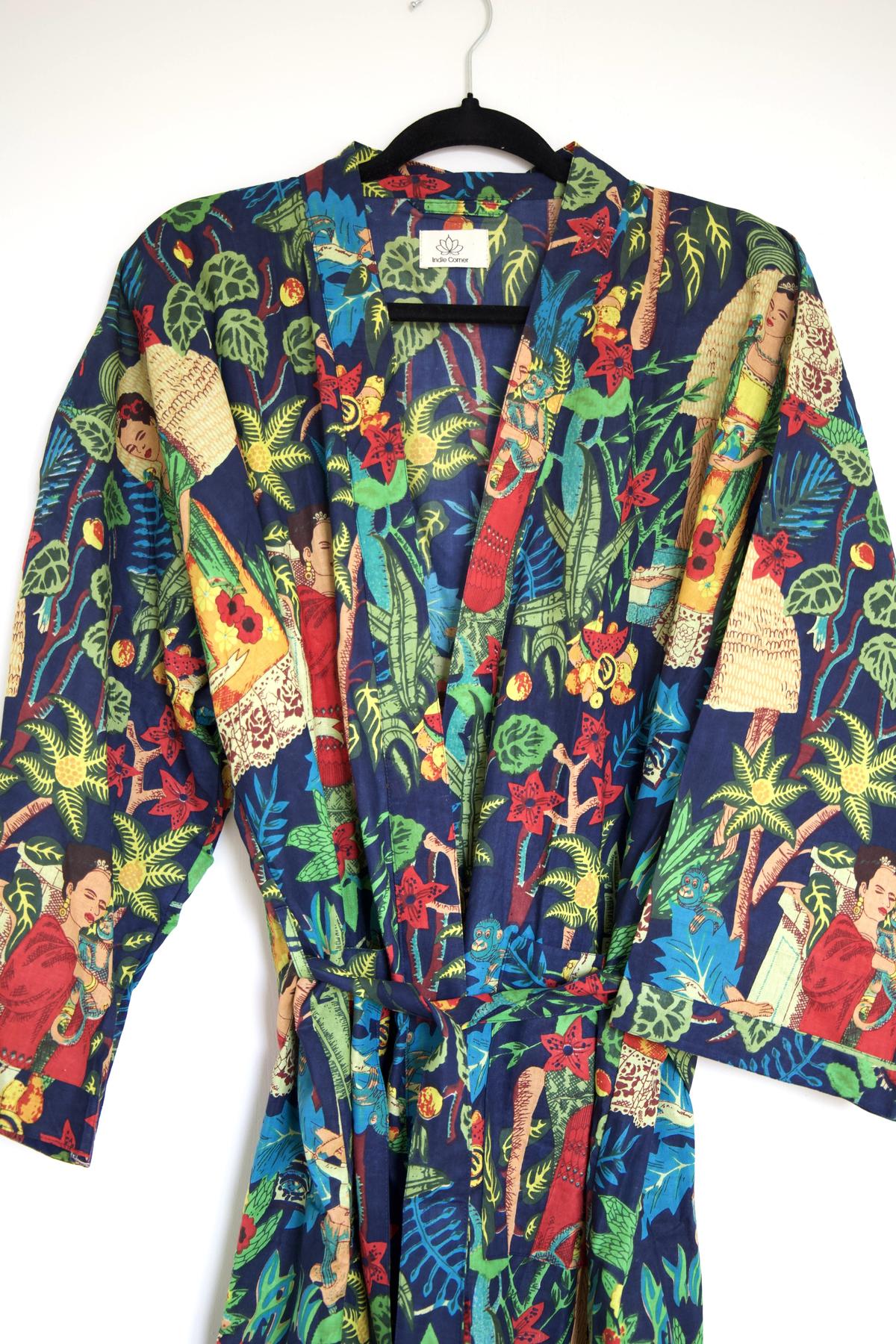 Kimono en coton Frida Kahlo bleu