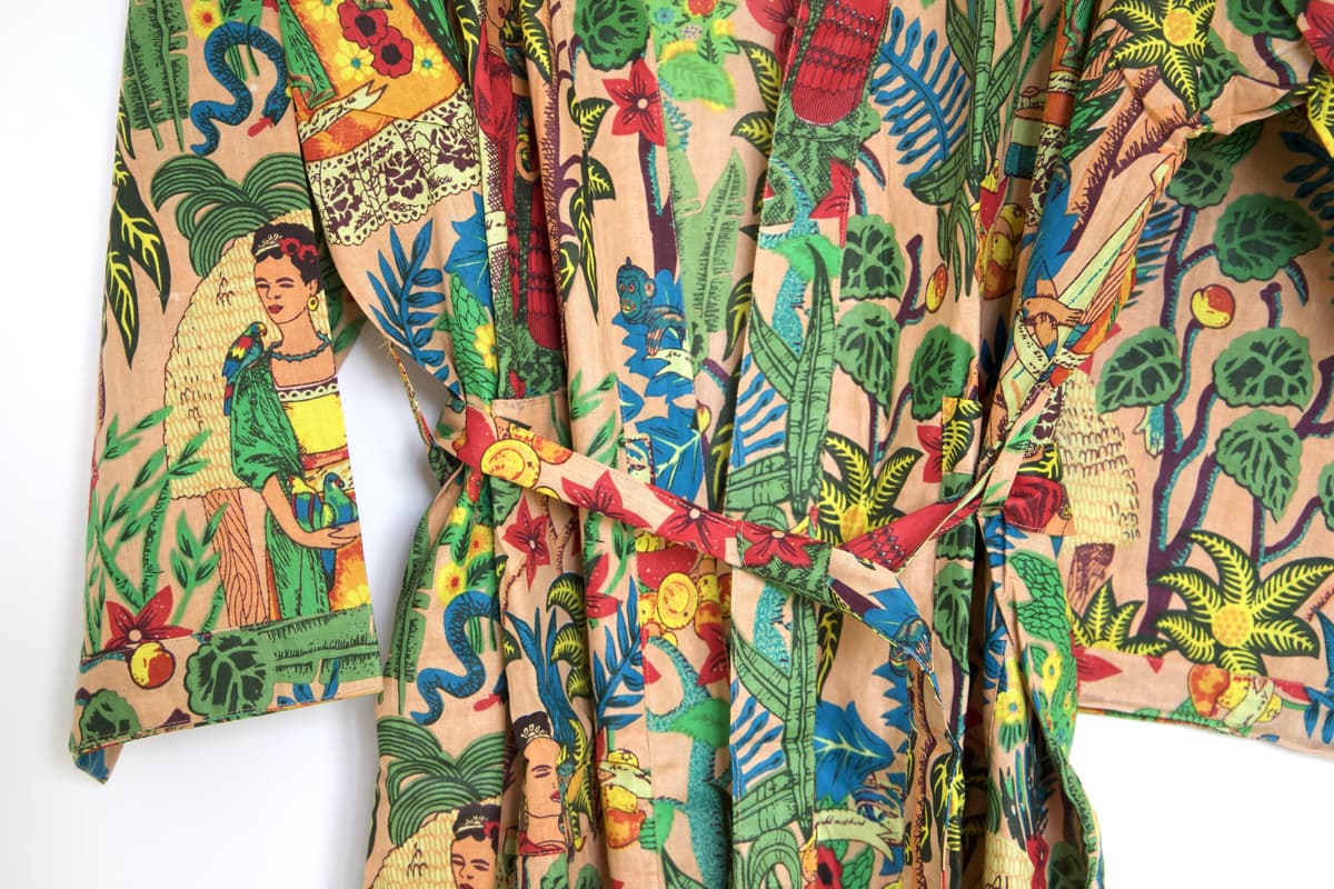 Kimono en coton Frida Kahlo beige rosé