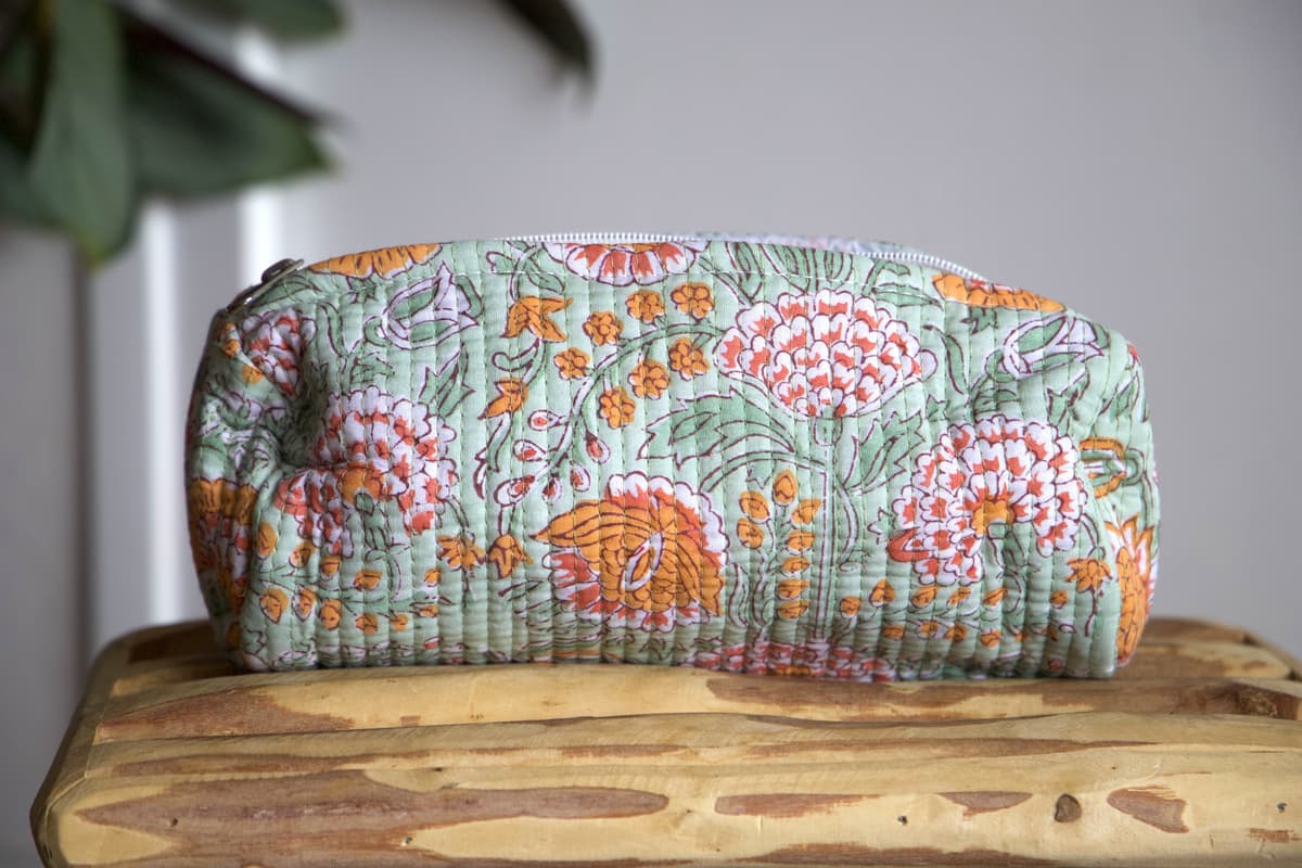 Trousse à crayon matelassé jaune et vert
