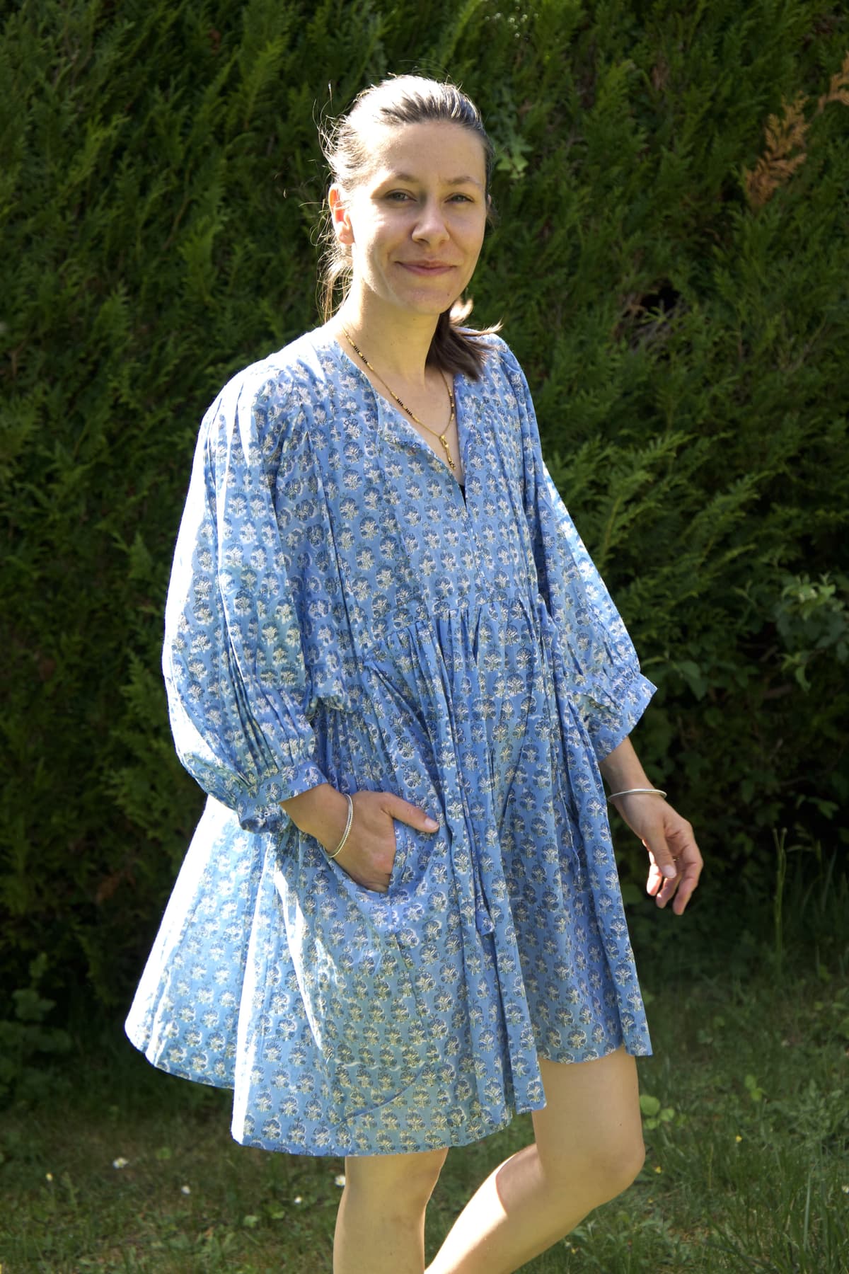 Robe bleu courte en coton