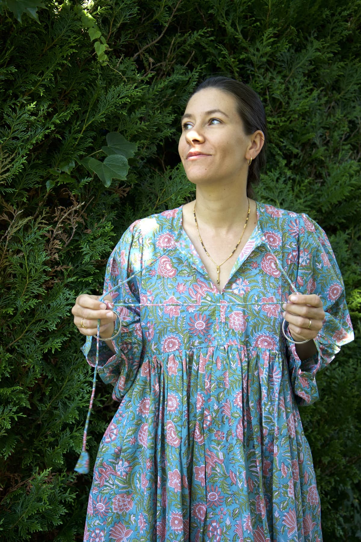 Robe bleu vert courte en coton