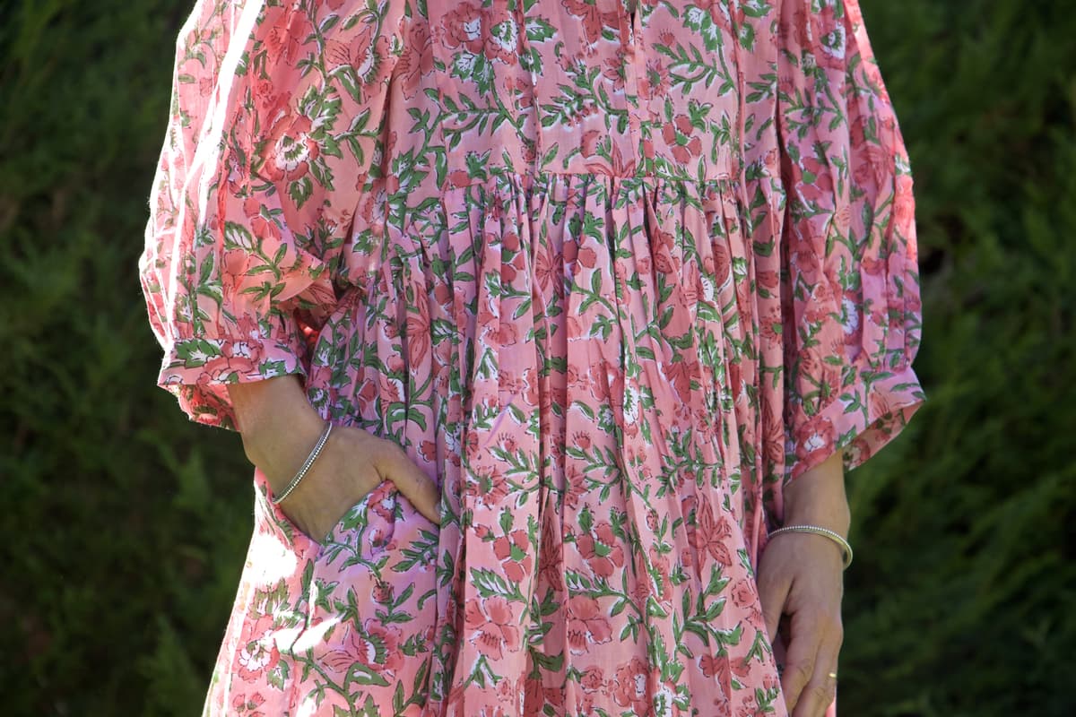 Robe longue rose en coton